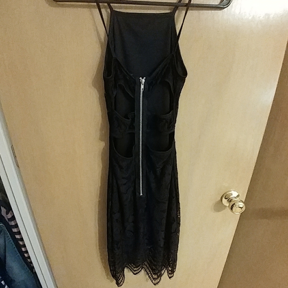 Dress: black lace open-back
